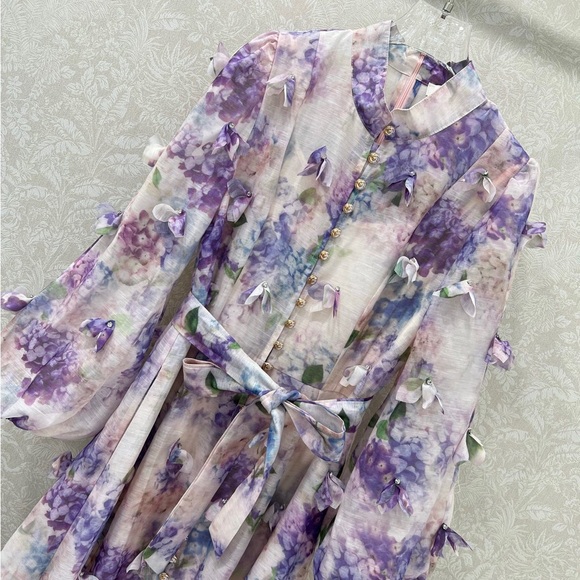 Zimmermann Purple Floral Long Sleeve Dress - Picture 3 of 7